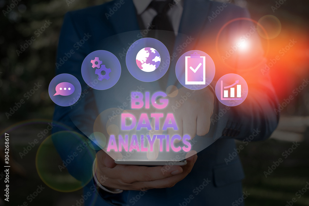 Poster conceptual hand writing showing big data analytics. concept meaning the process of examining large a