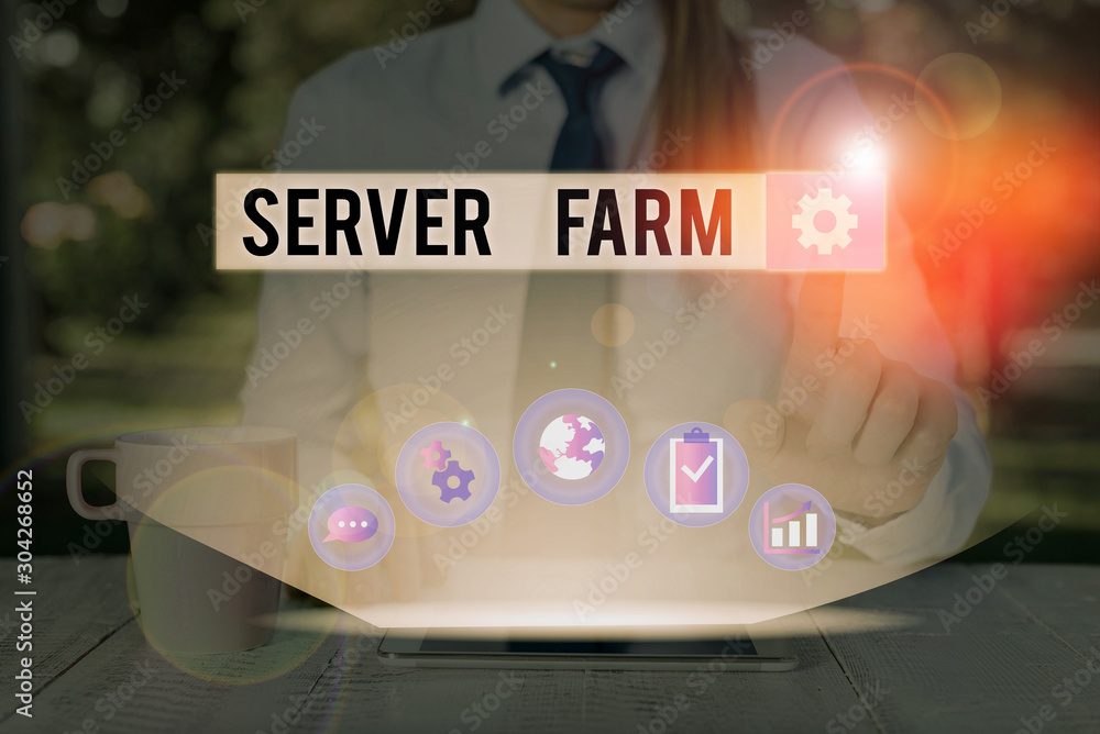 Aufkleber handwriting text writing server farm. conceptual photo a group of computers acting as servers and ho