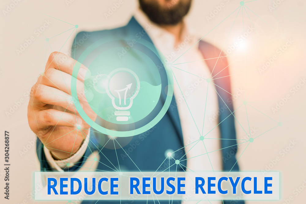 Poster text sign showing reduce reuse recycle. business photo text environmentallyresponsible consumer beha