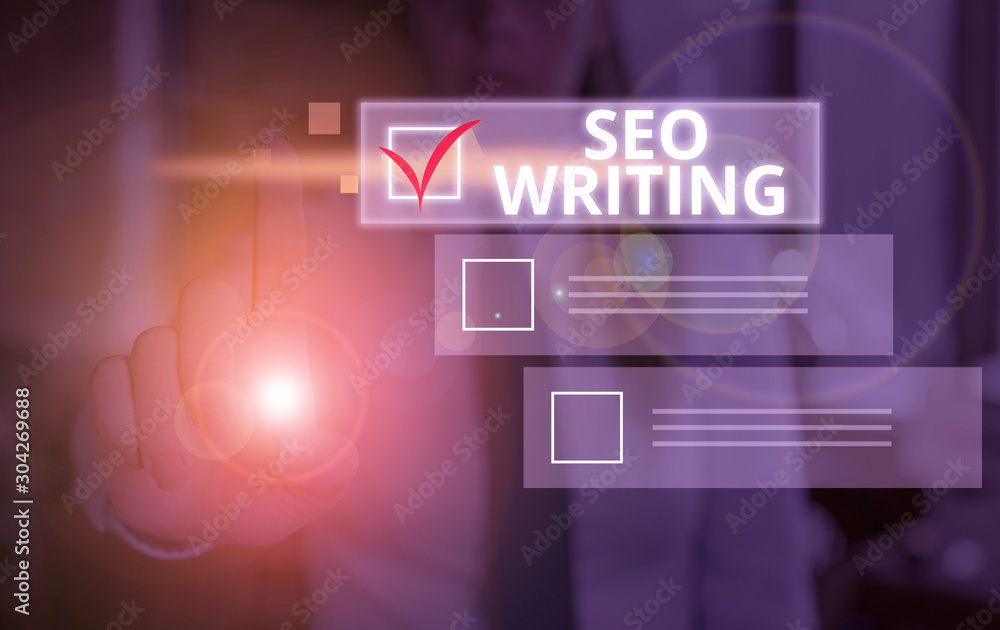 Poster conceptual hand writing showing seo writing. concept meaning grabbing the attention of the search en