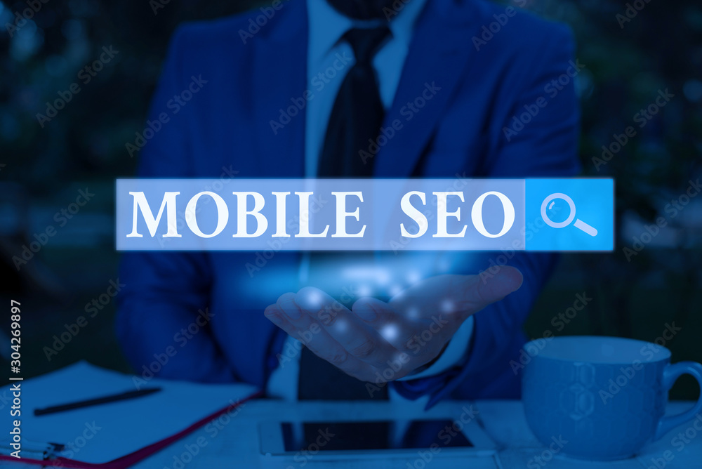Aufkleber text sign showing mobile seo. business photo showcasing process of optimizing a website to rank for 