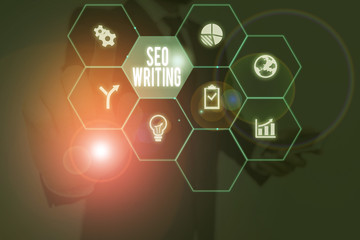 Conceptual hand writing showing Seo Writing. Concept meaning grabbing the attention of the search engines using specific word