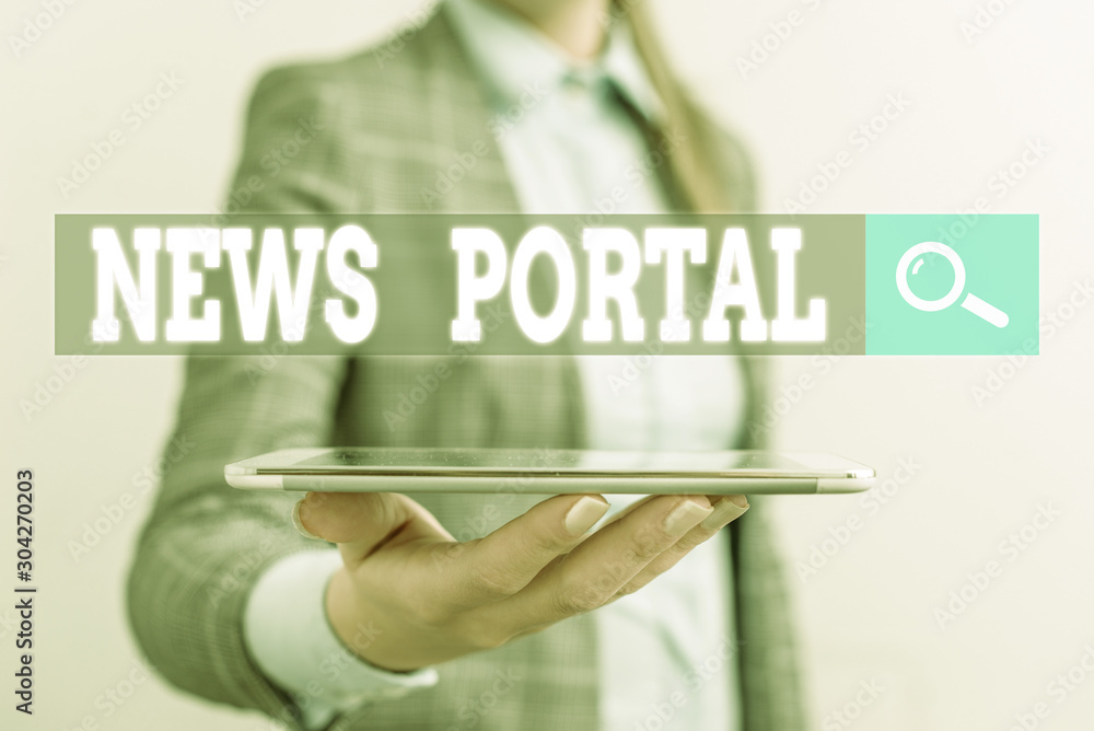 Poster writing note showing news portal. business concept for designed website that brings information from