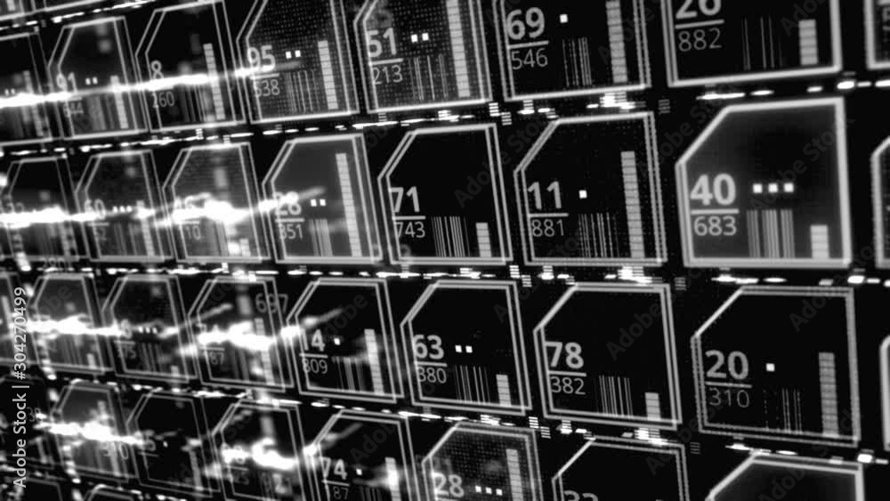 Aufkleber monochrome abstraction of digital folders with flickering digits of business, finance, technology or
