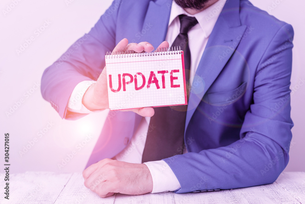 Poster text sign showing update. business photo showcasing by adding new information or making corrections 