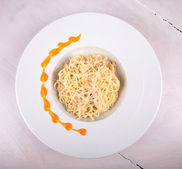 food, pasta in white plates
