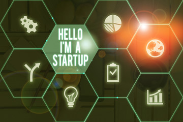 Fototapeta premium Text sign showing Hello I M A Startup. Business photo showcasing Entrepreneur starting business Presenting New project