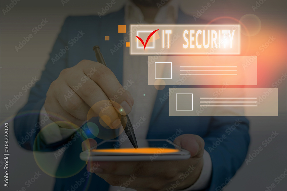 Poster writing note showing it security. business concept for protection of data or digital asset against u