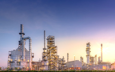 Panorama view at the Oil refinery located in a large industrial area.