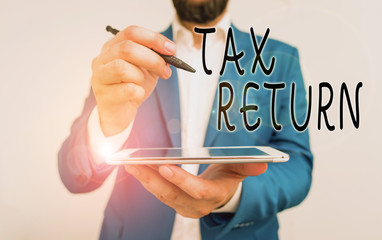 Handwriting text Tax Return. Conceptual photo Tax payer financial information Tax Liability and...