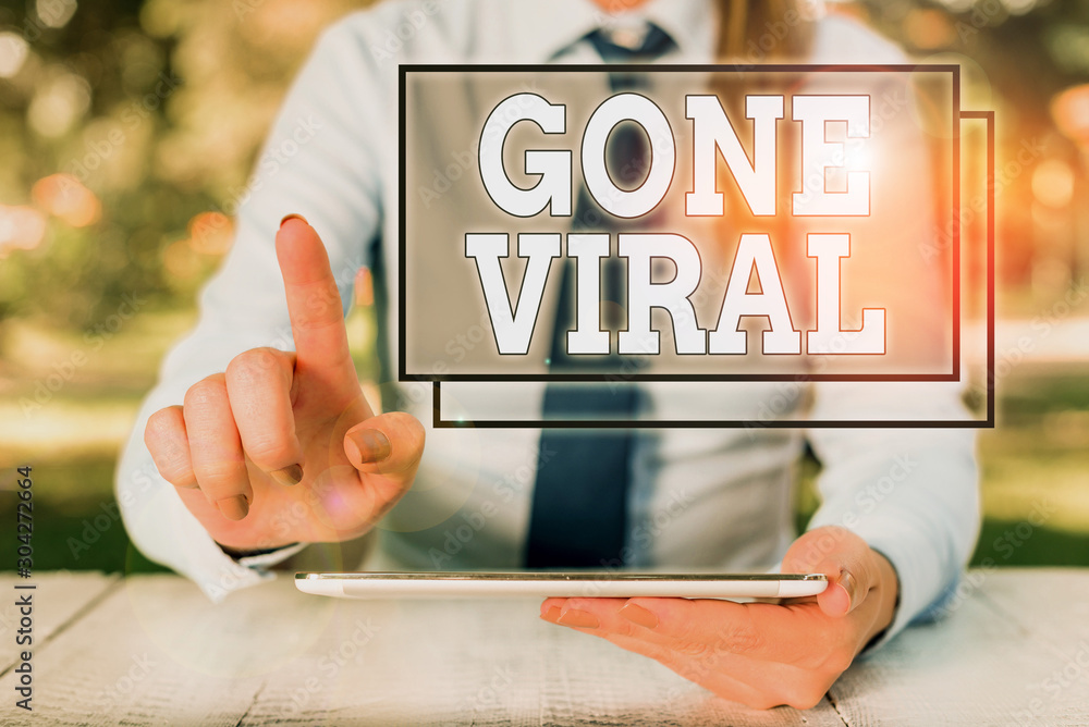 Poster text sign showing gone viral. business photo text link that spreads rapidly through a population by 