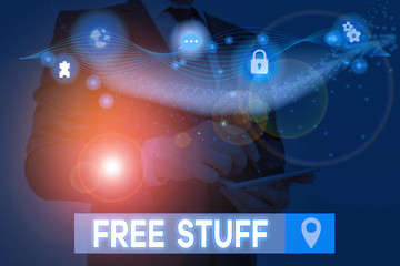 Obraz premium Text sign showing Free Stuff. Business photo text something that is given to you without you having to pay for it