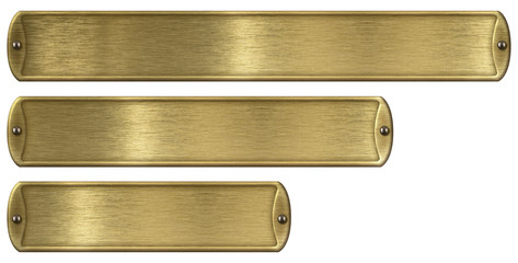 Gold or brass brushed metal plates set isolated - 304273253