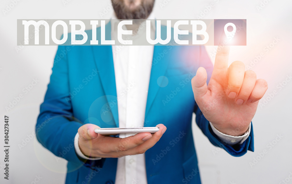 Poster handwriting text writing mobile web. conceptual photo browserbased internet services accessed from h