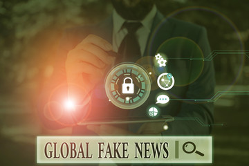 Handwriting text Global Fake News. Conceptual photo False information Journalism Lies Disinformation Hoax