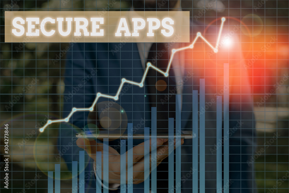 Poster word writing text secure apps. business photo showcasing protect the device and its data from unauth