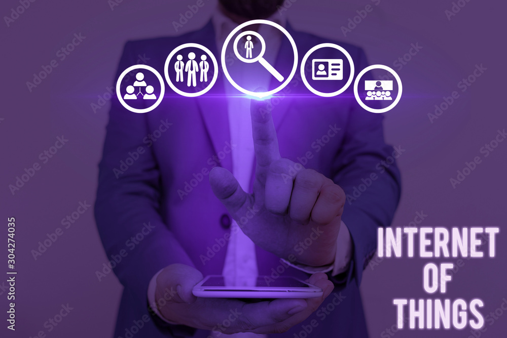 Poster word writing text internet of things. business photo showcasing connection of devices to the net to 