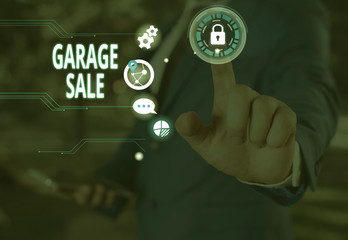 Text sign showing Garage Sale. Business photo showcasing sale of miscellaneous household goods often held in the garage