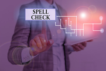 Text sign showing Spell Check. Business photo showcasing to use a computer program to find and correct spelling errors