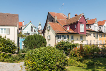 Fototapeta na wymiar residential houses in historic Lindau town on Lake Constance, Bavaria, Germany