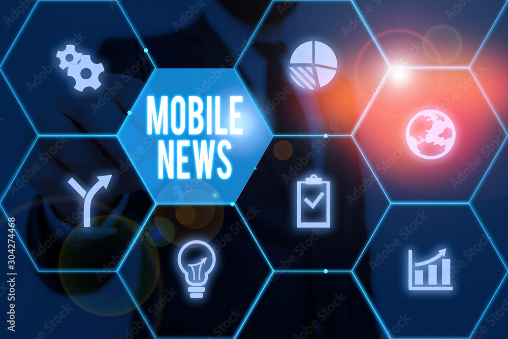 Poster writing note showing mobile news. business concept for the delivery and creation of news using mobil