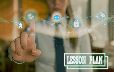 Writing note showing Lesson Plan. Business concept for a teacher s is detailed description of the...