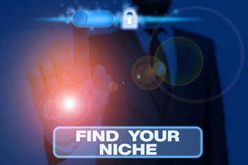 Writing note showing Find Your Niche. Business concept for Market study seeking specific potential clients Marketing