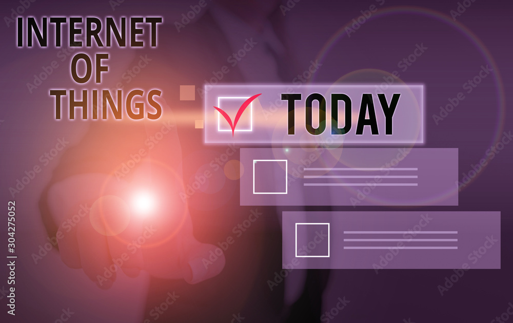 Poster writing note showing internet of things. business concept for connection of devices to the net to se