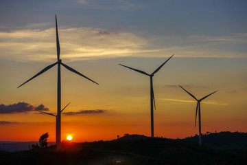 Wind turbine with blue sky. Wind energy. Clean energy