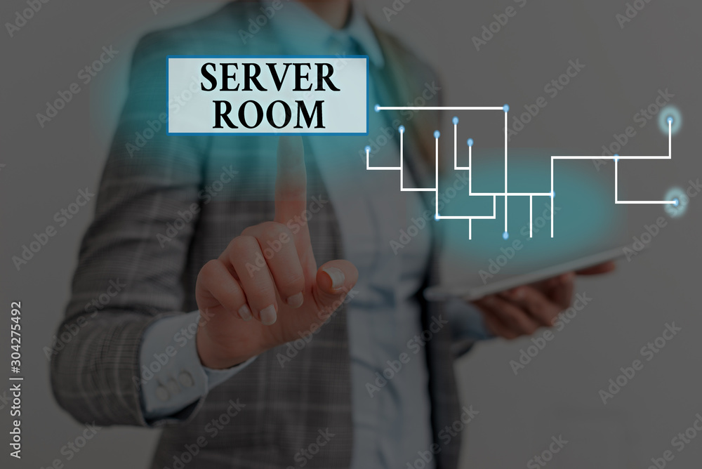 Poster text sign showing server room. business photo showcasing a room used to store power and operate comp