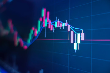 Stock market graph on screen. Ticker on monitor screen. Investing, Finance and Economic concept.