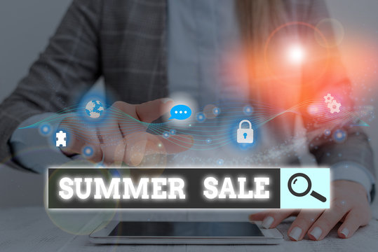 Conceptual hand writing showing Summer Sale. Concept meaning time when a store sells products at much lower prices than usual