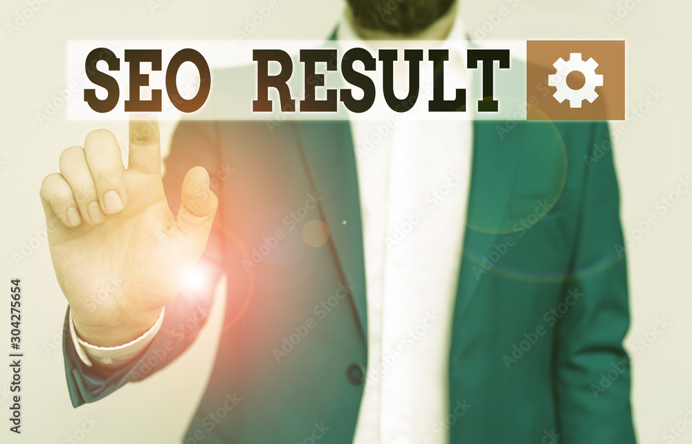 Poster handwriting text seo result. conceptual photo the list created by search engines in response to a qu
