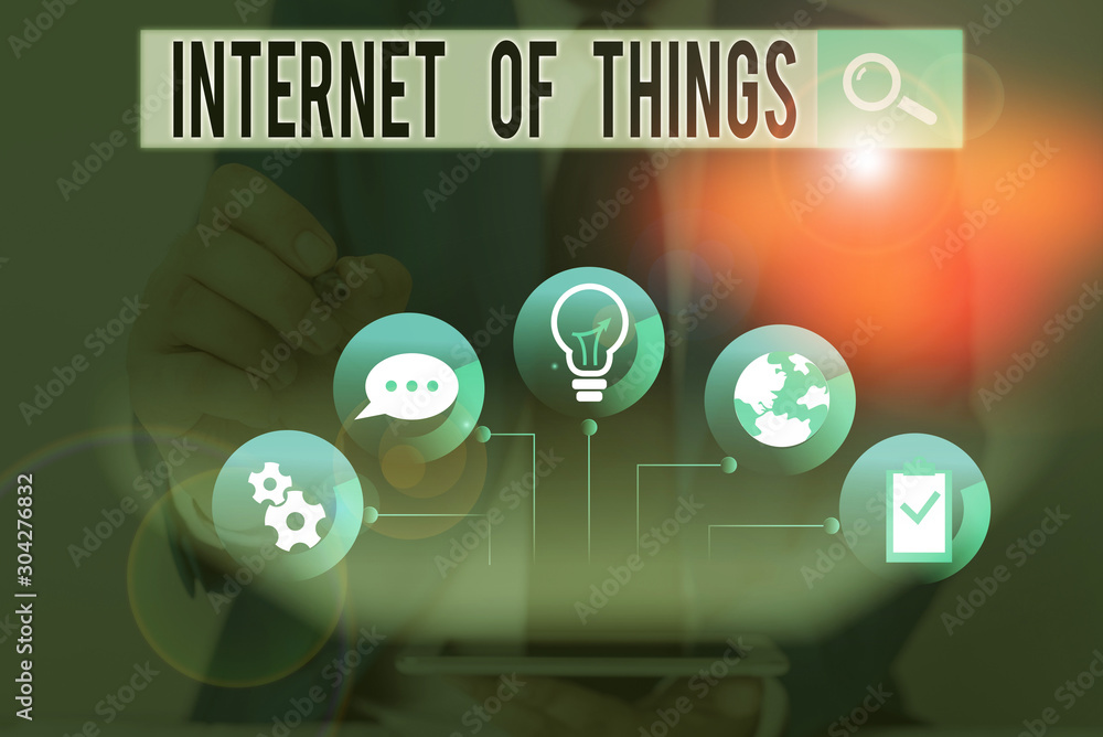Poster word writing text internet of things. business photo showcasing connection of devices to the net to 