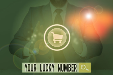 Writing note showing Your Lucky Number. Business concept for believing in letter Fortune Increase...