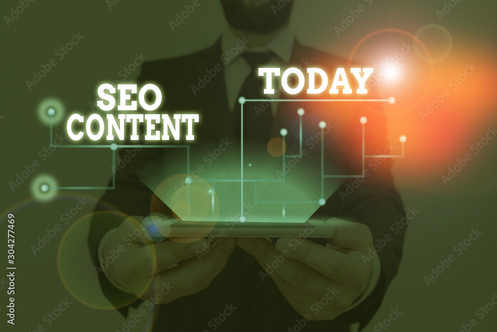 Poster conceptual hand writing showing seo content. concept meaning creating content that helps web pages t