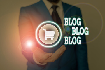 Conceptual hand writing showing Blog Blog Blog. Concept meaning Internet blogging trend modern virtual communication