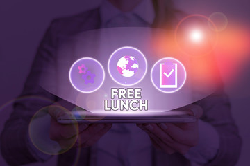 Text sign showing Free Lunch. Business photo text something you get free that you usually have to work or pay for