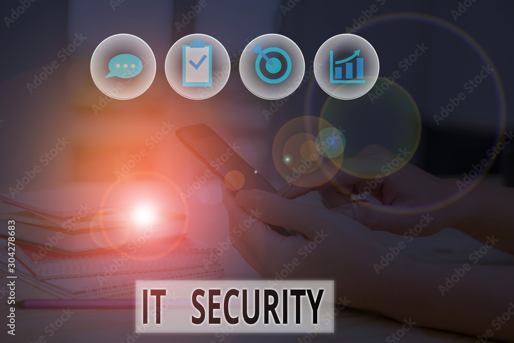 Poster word writing text it security. business photo showcasing protection of data or digital asset against