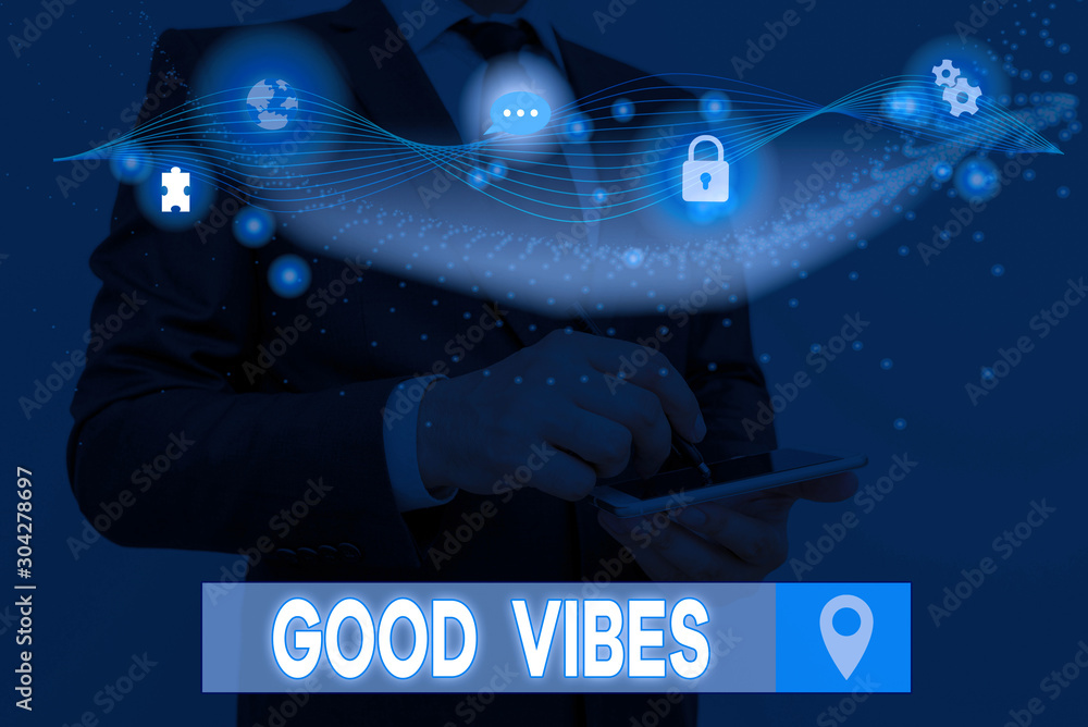Poster text sign showing good vibes. business photo text slang phrase for the positive feelings given off b