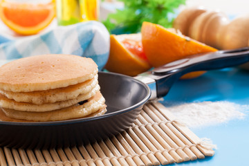 Pancake breakfast homemade  with orange  fruit