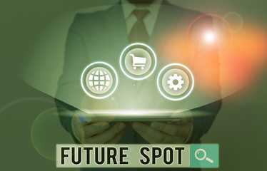Writing note showing Futuro Spot. Business concept for refers to an action that will take place in the future