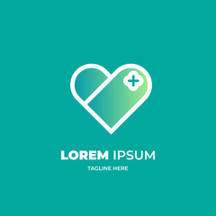 Love and health logo with modern gradient style fresh and futuristic. Adaptable for healthcare brand, hospital rebrandin and trademark. Ready to use. Vector Illustration EPS 10