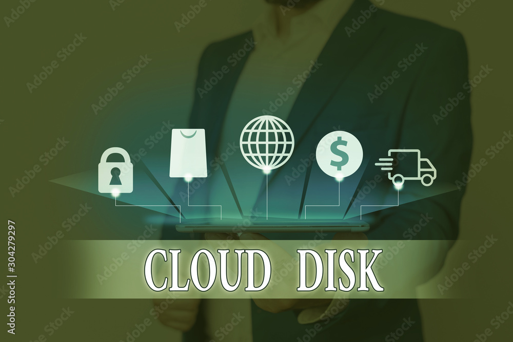 Poster text sign showing cloud disk. business photo showcasing web base service that provides storage space