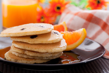 Pancake breakfast homemade  with orange  fruit