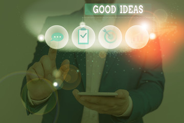 Text sign showing Good Ideas. Business photo text nice formulated thought or opinion Best possible course of action