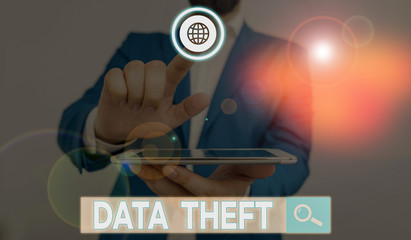 Word writing text Data Theft. Business photo showcasing illegal transfer of any information that is...