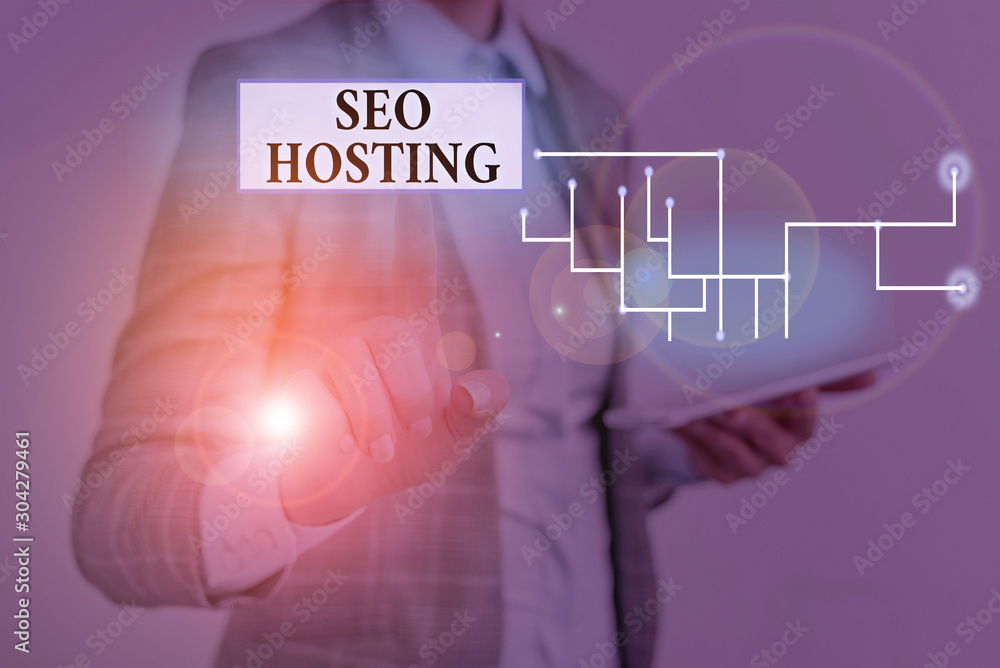 Poster text sign showing seo hosting. business photo showcasing building website in a way that is friendly 