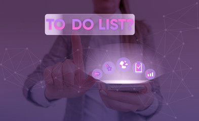 Word writing text To Do List Question. Business photo showcasing Series of task to be done...