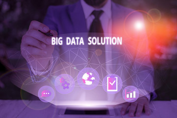 Word writing text Big Data Solution. Business photo showcasing Extracting value from huge volumes of a variety of facts